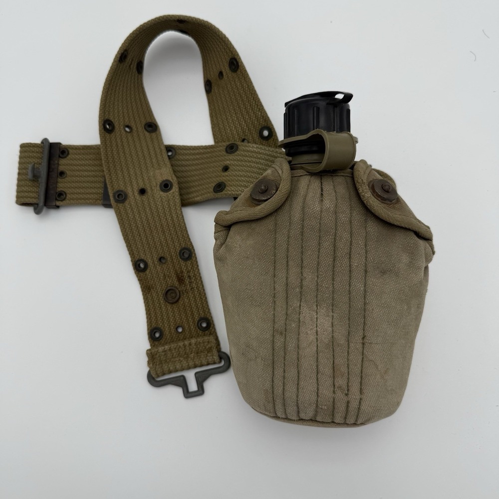 Vintage US Military 1984 1 Qt Canteen Zarn Canvas Cover Web Pistol Belt USGI